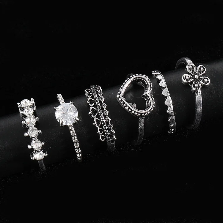 

1 Set Love Flowers Unique Ring Set Punk Style Gold Color Knuckle Rings For Women Finger Knuckle Rings Ring Set
