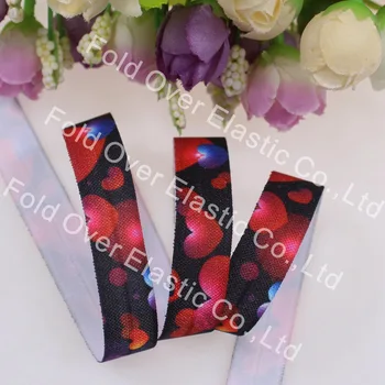 

5/8 inch dazzle hearts printed fold over elastic for hair tie, Valentine's Day FOE elastic, 100 yards/lot