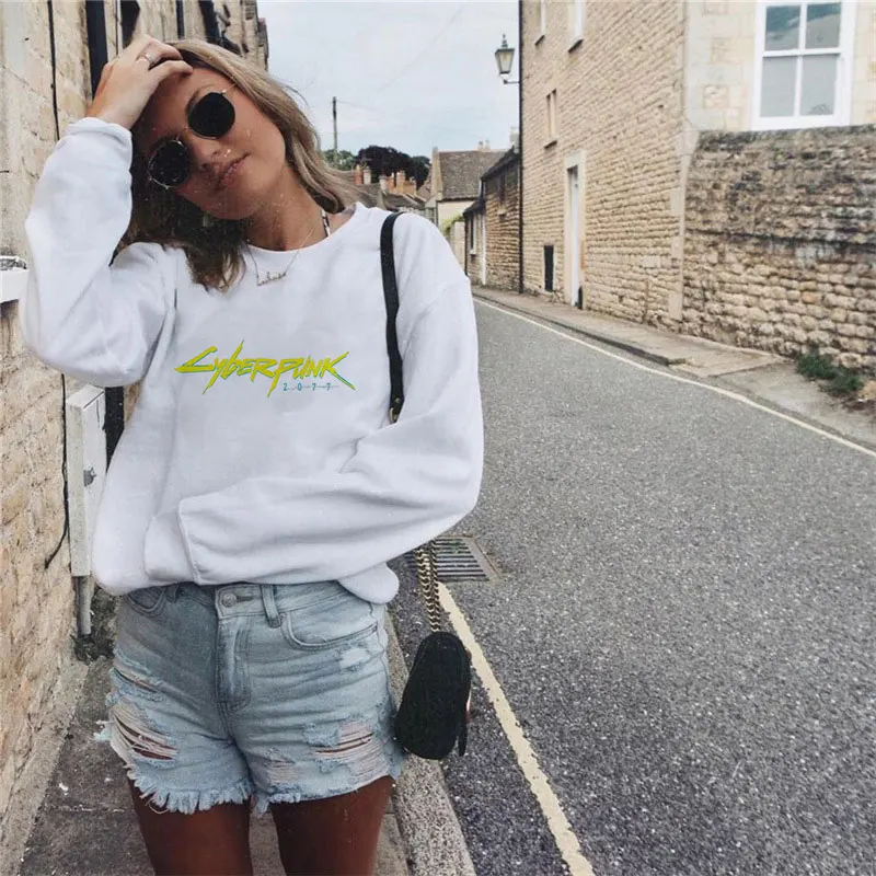 Harajuku Women Clothes 2019 Hat Hoodies Cyberpunk 2077 New Game Hoodies Kpop Crop Sweatshirt O-neck Long Sleeve Couple Hoodie