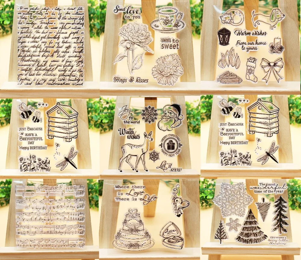 

Dragonfly/Santa/Coffee/Cat&Dog Transparent Clear Stamps for Scrapbooking DIY Seal Photo Album Decor Embossing Template sheets