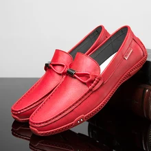 Handmade Men Loafers Shoes Red Slip On Drive Shoes Mens Non Slip Rubber Flats Men Sneakers