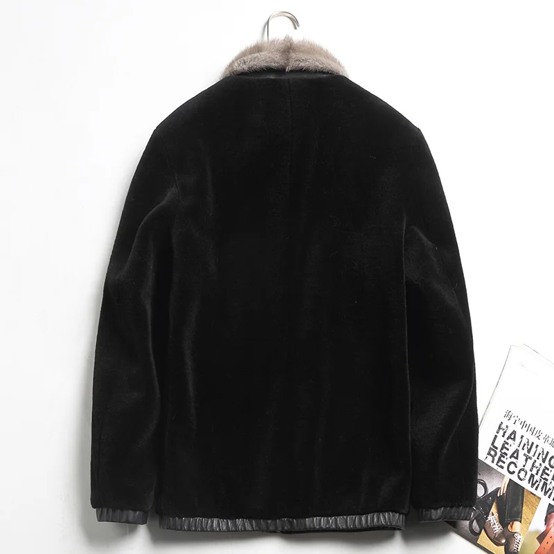 Мужская куртка из натуральной овечьей кожи, короткая черная шерстяная куртка размера плюс 4XL, Воротник из натурального меха норки, верхняя одежда, jaquetas de couro 2335