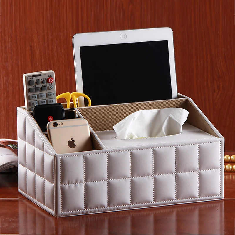 

multifunctional leather tissue box cosmetics remote control storage box desktop paper pumping storage box fashion