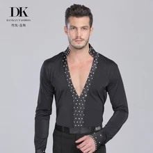 Новая модная качественная одежда для латинских танцев с v-образным вырезом, топ для мужчин/мужчин, модный костюм для соревнований, одежда для выступлений