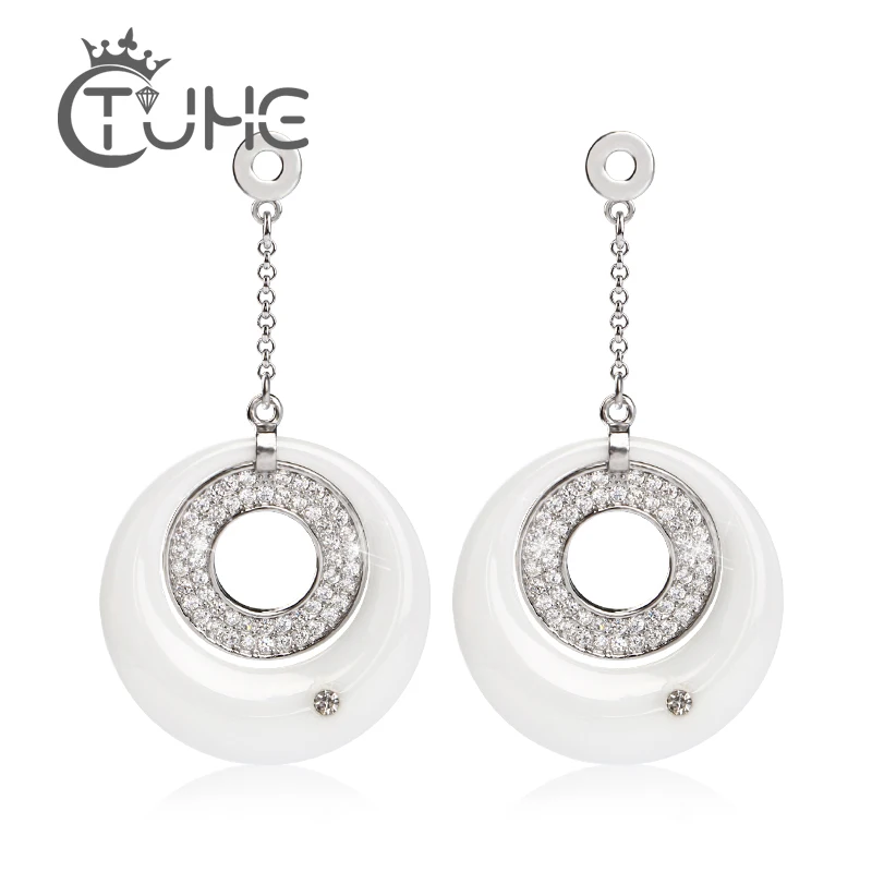 

Temperament Long Pendant Earring For Women Dress Luxury Australian Crystal Ceramic Circle Necklace Jewelry Clothing& Accessories