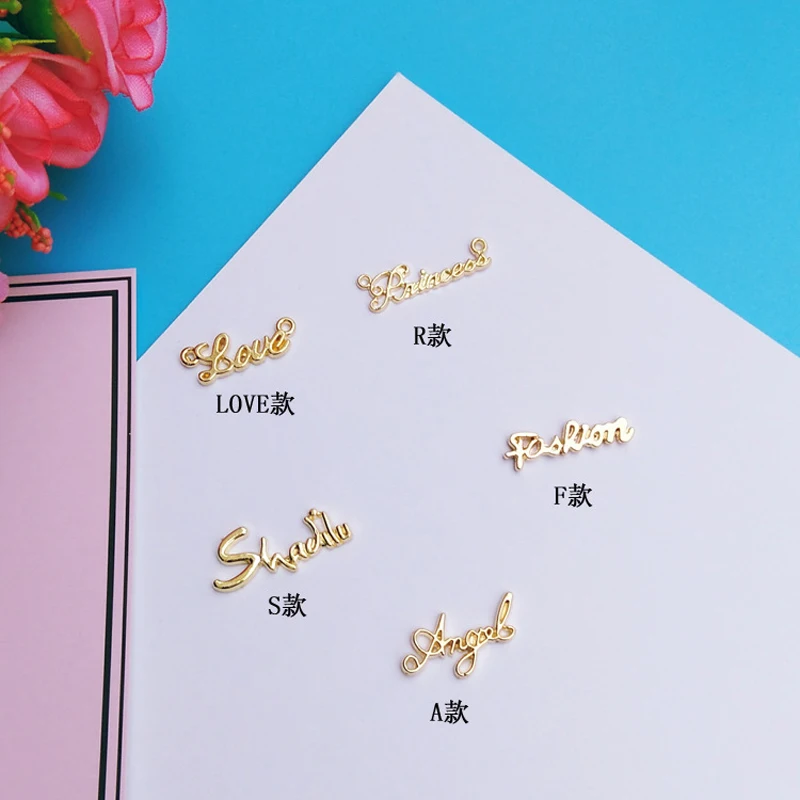 12pcs Factory price Hot High Quality Alloy Golden Color Charm Letters Love Angel Fashion Shadilu Charms Pendant For Necklace | Украшения и