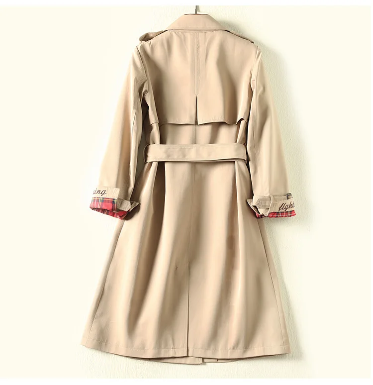 Fashion England Style Long Trench coat women Autumn Double Breasted Belt Embroidery Windbreaker Casual Business Outerwear