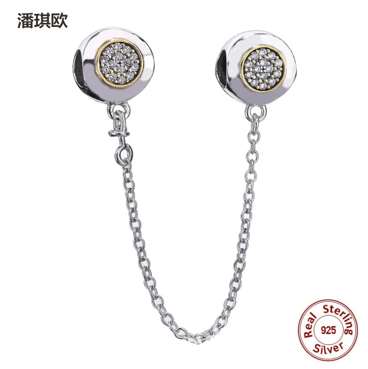 

2018 New Authentic 925 Sterling Silver Safety Chain signature Bracelet Charm Fit Original panqiou Bracelet Bead DIY Jewelry