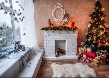 

room decorated balls tree Window fireplace Lights Background Vinyl cloth High quality Computer print christmas backdrops