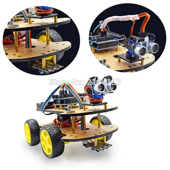 

Mini breadboard Multi-function 4WD Robot Car Kits Ultrasonic Module UNO R3 MEGA328P Robot Car Assembly Kit for ARDUINO