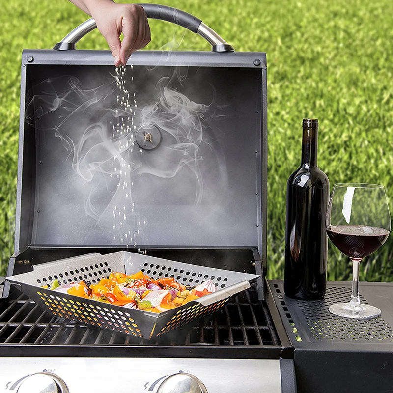 Grade Stainless Steel Vegetable Grill Basket Large Non Stick BBQ Grid Pan For Veggies Meat Fish Shrimp Fruit BBQ Accessories (6)