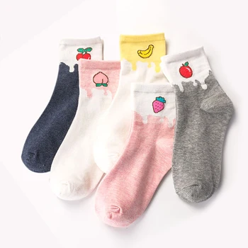 

5 Pair/Lot Fashion Fruit Strawberry Apple Peach Banana Cherry Happy Short Socks Women Ankle Kawaii Socks Funny Soks Cotton Socks