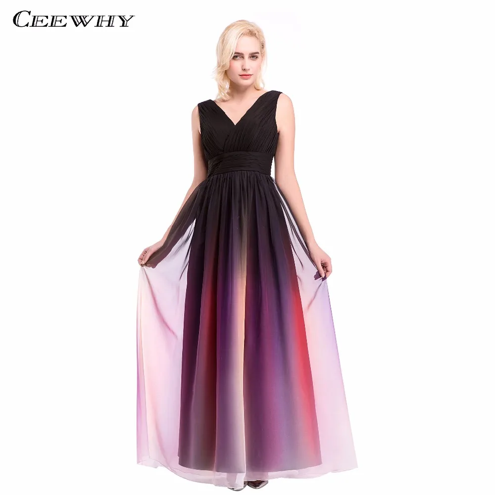 Gradient Color Sleeveless V Neck Chiffon Women Formal Evening Dress ...