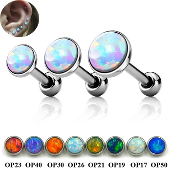 1Pc Silver Opal Stone Ear Tragus Cartilage Helix Stud Piercing Body Jewelry Retainers Earring Barbell Stud 16g