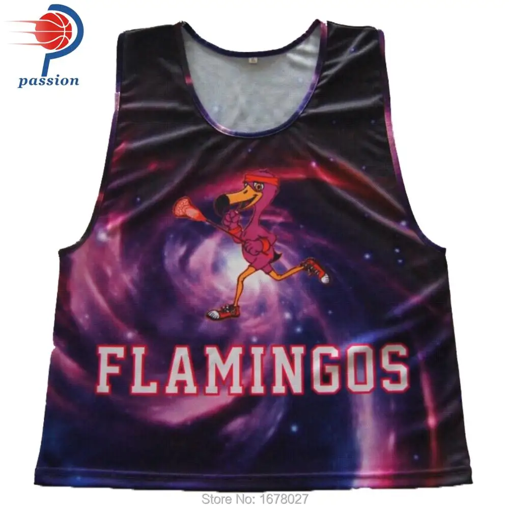 

3D Galaxy Design With Sublimation Flamingos Single Side Pinny Lacrosse Singlets For Girl Teams