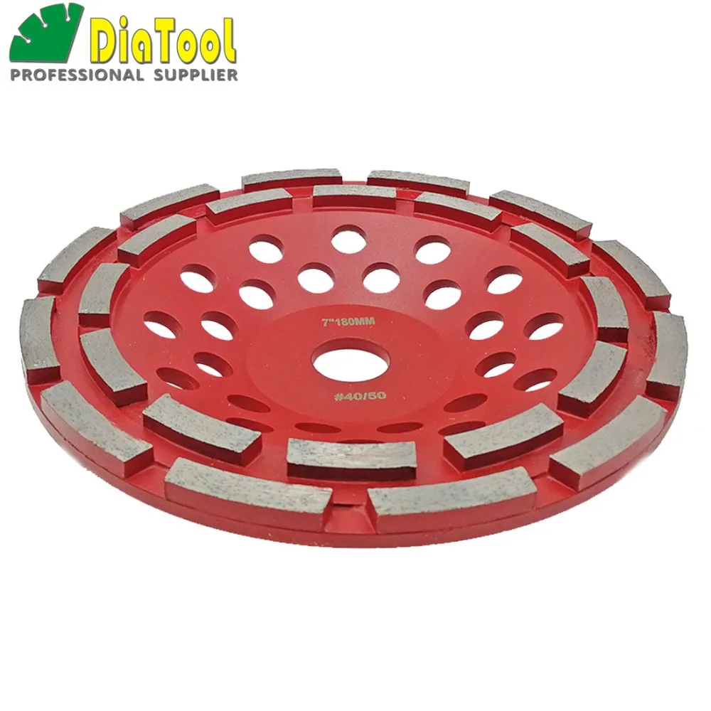 DIATOOL 7 Inch Diamond Double Row Grinding Cup Wheel For Concrete Abrasive Material 180mm Grinding Wheel Bore 22.23mm