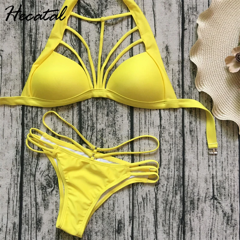 

Hecatal 2018 Sexy Swimsuit Women Bandage Push Up Solid Brazilian Bikini Vintage Bikinis Female Graceful maillot de bain femme