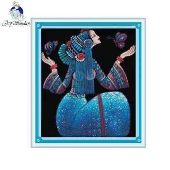 

Joy sunday figure style Yunnan dense color painting spring gilr easy beginner cross stitch kits embroidery painting by diy