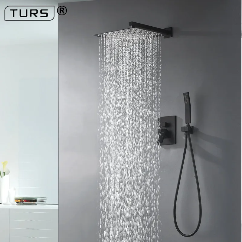 Brass Black Shower Set Bathroom Faucet Ceiling Or Wall Shower Arm Diverter Mixer Handheld Spray Sets With 8-12" Rian Shower Head YUL 