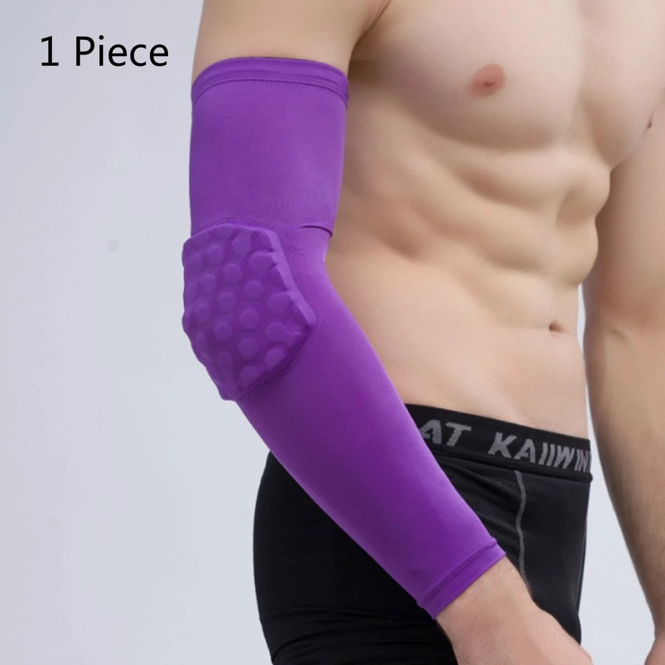 REXCHI 1 PC Honeycomb Sports Elbow Support Training Brace Protective Gear Elastic Arm Sleeve Bandage Pads Basketball Volleyball - Цвет: Purple