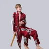 Two Pieces Silk Nightgown Satin male Sleepwear Loose Tiger Dress Silky Long Sleeve Robe and Long