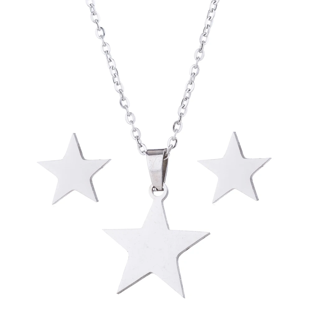 Shuangshuo, нержавеющая сталь, Золотая Звезда, подвеска, ожерелье, серьги, ювелирные наборы для женщин, маленькая звезда, свадебные серьги, наборы - Окраска металла: Посеребренный