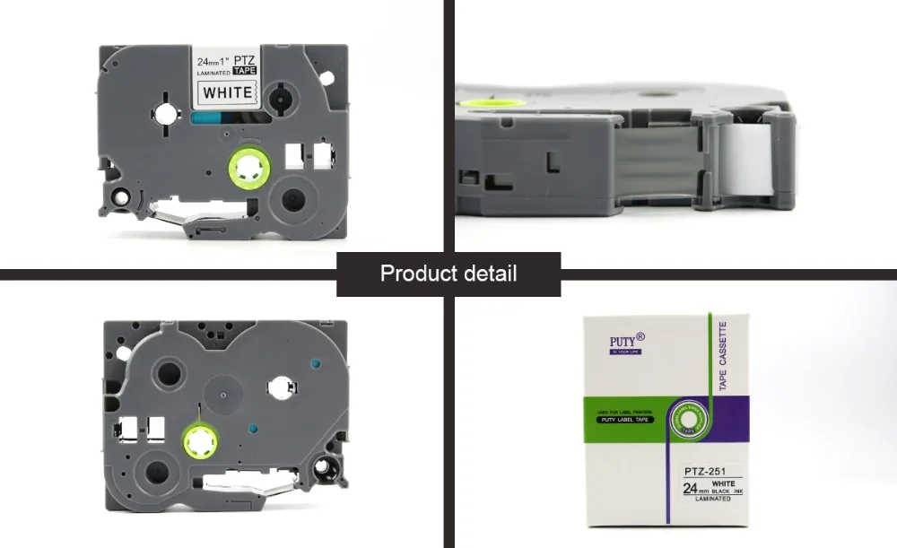 5 шт PUTY 24 мм Белое на черном TZe-355 tz355 TZ-355 Ленточные стикеры совместимый для PT300 350 520 750 P700 D600 P-Touch принтеры этикеток