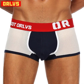 

ORLVS Brand 2019 Men Underwear Boxer Shorts New Sexy Male Mesh Breathable Boxers Sexy U Pouch Convex pants Gay Mens Underpants