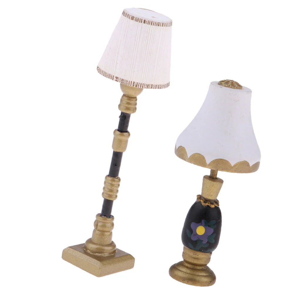 Modern Design Mini Table Lamp Light & Floor LampModel With White Light Cover For 1/12 Scale Dollhouse Accessory