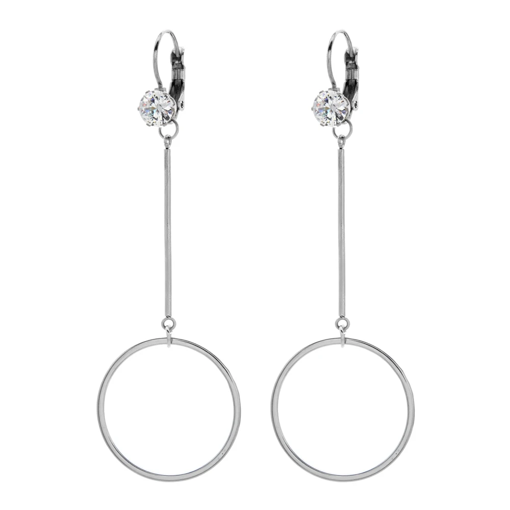 

ZMZY Geometric Zirconia New Fashion Earrings Simple Stainless Steel Long Circle Earrings For Women Gifts Wedding Jewelry