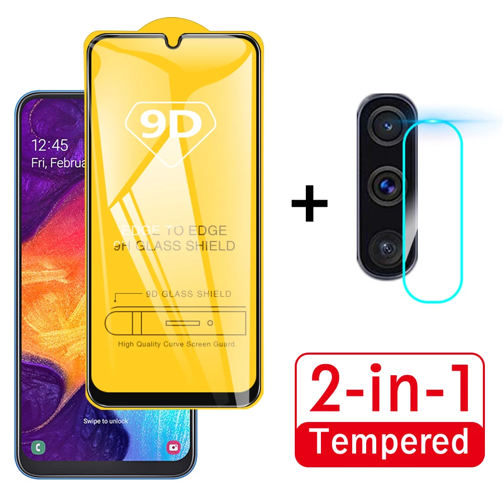 2 in 1 9D Protective Glass For Samsung Galaxy A50 Camera Screen Protector Safety Film Lens Tempered Glass For Samsung A50 A 50 - Цвет: For Samsung A50