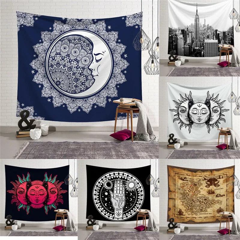 

Psychedelic Moon Sun Wall Hanging Beach Towel Art Nordic Tapestry Bohemian Polyester Mandala Pattern Blanket Cover Home Decor