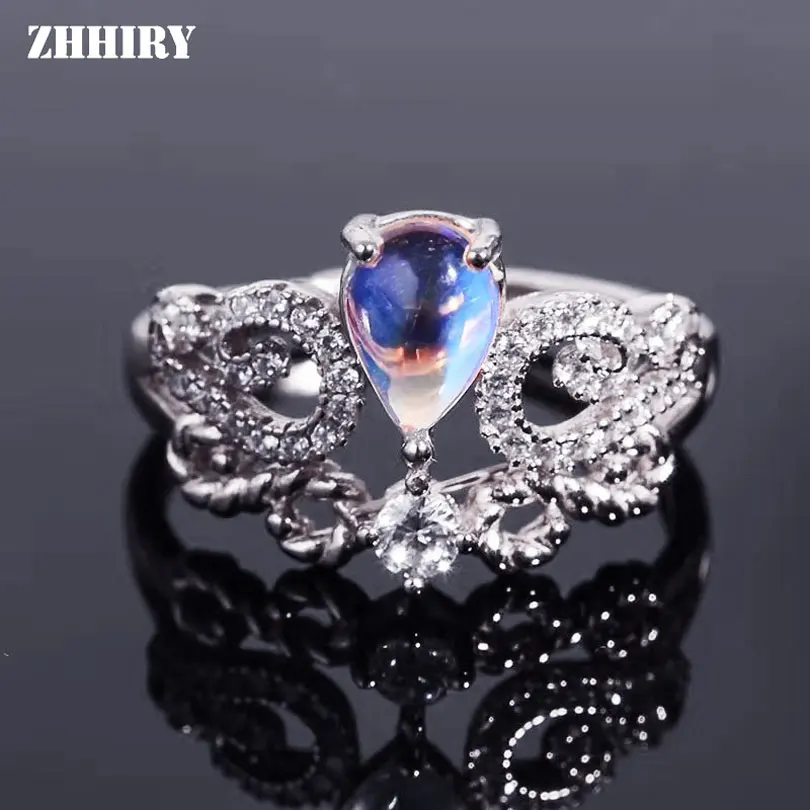 ZHHIRY Real Natural Moonstone Ring Solid 925 Sterling Silver For Woman Genuine Gemstone Rings Girl Fine Jewelry