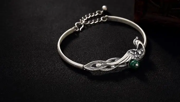 

JOOCHEER Sterling S990 990 silver Bracelet Bangle Peacock vintage trendy 17CM