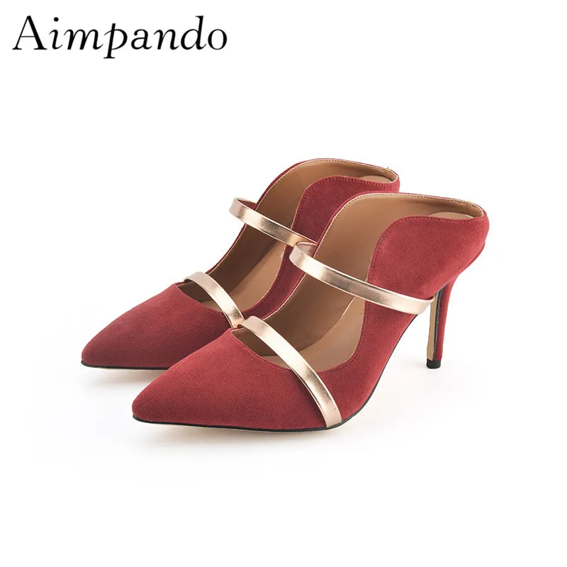 

Slingbacks Lazyman High Heels 9cm 7cm Pointed Toe Black White Low Front Mules Summer Shoes Woman