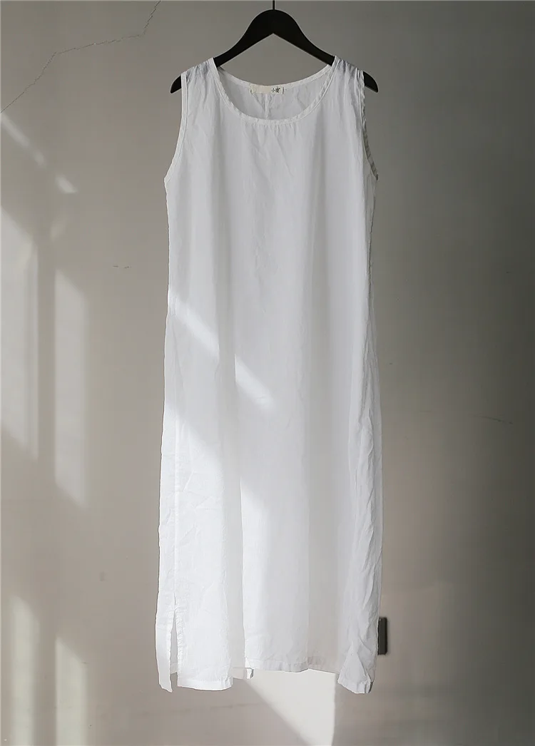 Johnature, лето, 5 цветов, винтажное свободное платье для женщин, без рукавов, одноцветное, с круглым вырезом, тонкое, простое, удобное платье, Новинка - Цвет: Белый