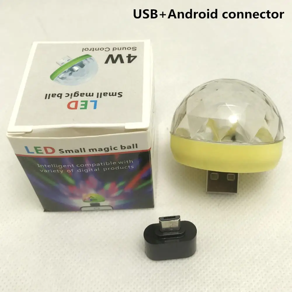 Мини USB светодиодные диско-фонари портативный Звук управление кристалл магический шар сценический светильник с адаптер для Android телефон вечерние свет - Цвет: yellow