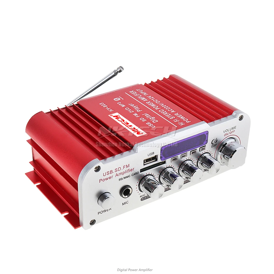NKTECH HY-803 усилитель Bluetooth Автомобильный цифровой аудио плеер 2x41 Вт Hi-Fi стерео бас USB SD MP3 DVD FM DSP DC12V 220-240 В