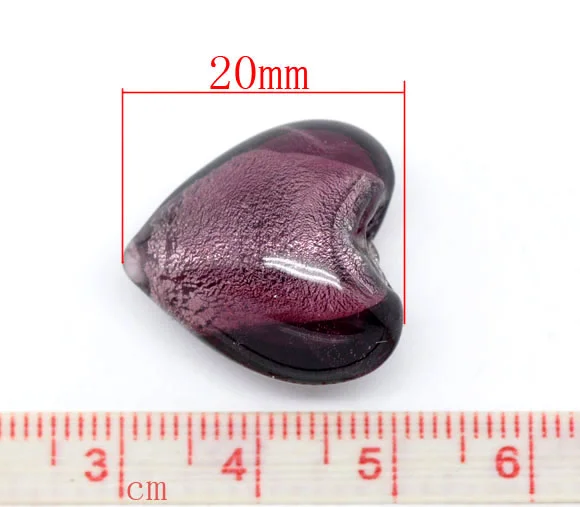 DoreenBeads 10 фиолетовый сердце фольга Стекло лэмпворк бусины 20x20 мм(B08194), иу