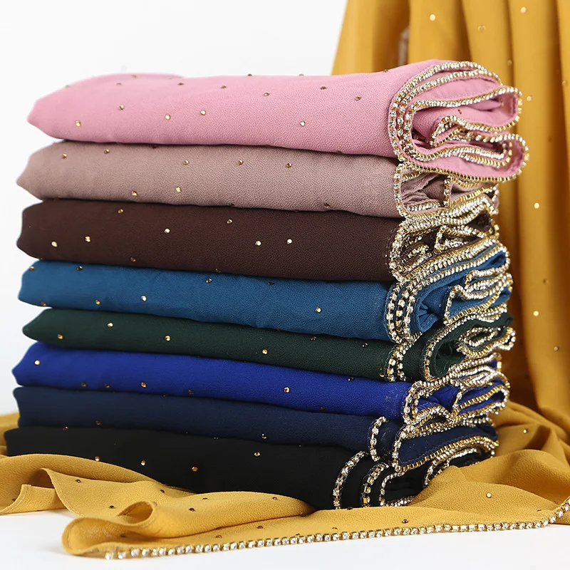 

Luxury Chiffon Diamond Wrap Headscarf Muslim Women Shawl Turban Islamic Turkey Instant Hijab Scarf femme musulman Ready To Wear