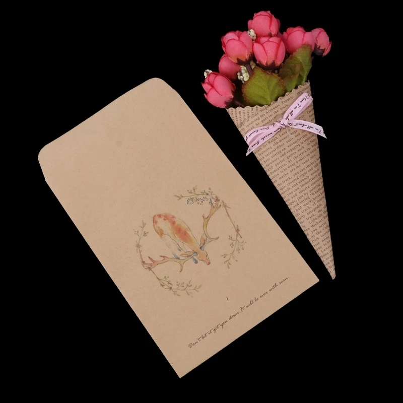 8 шт. дизайн крафт-бумаги олень конверт винтажная Европейская открытка для карты Рождественский подарок бумажные конверты
