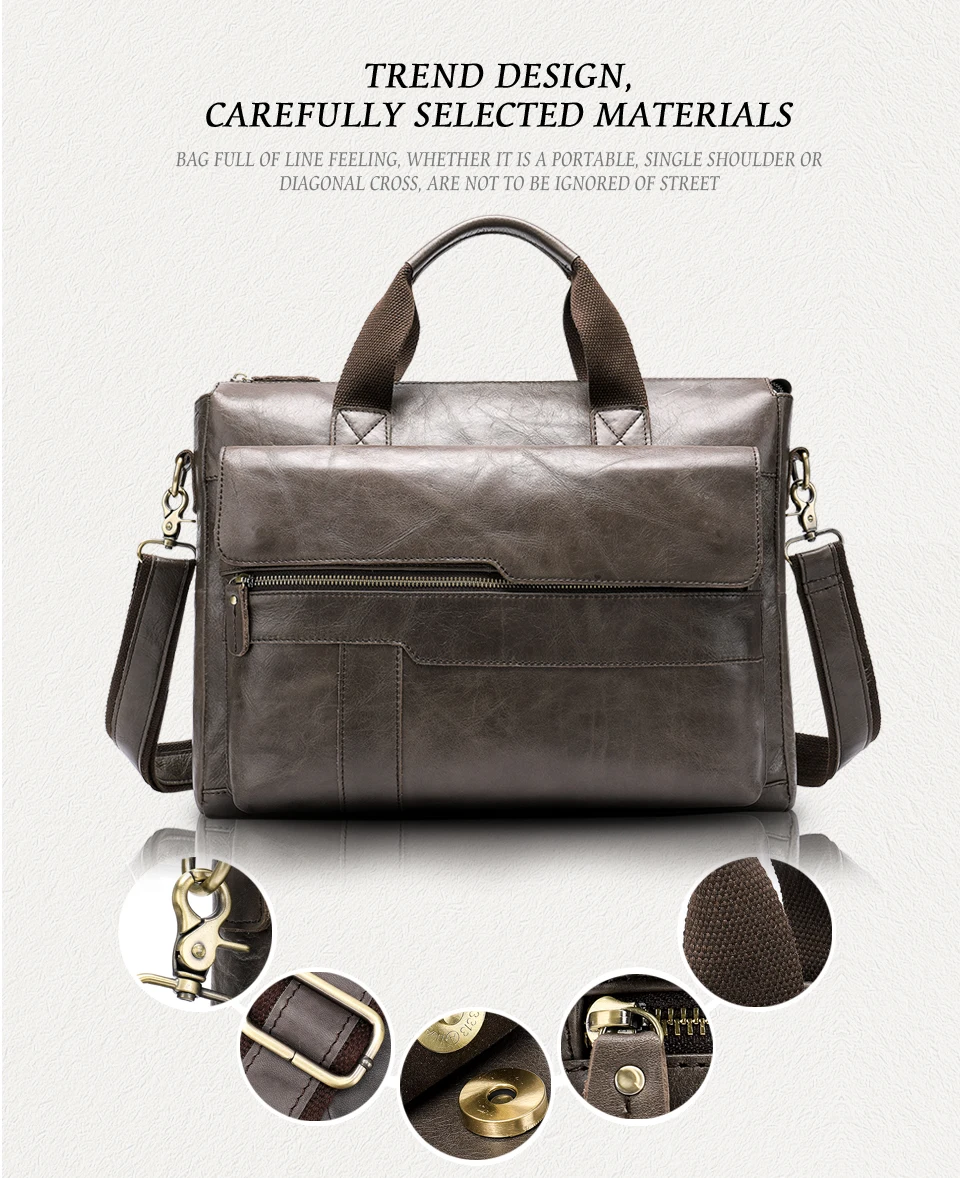 MVA кожа из натуральной кожи мужской портфель 14 дюймов ноутбук сумка для компьютера Модные мужские деловые и повседневные сумки