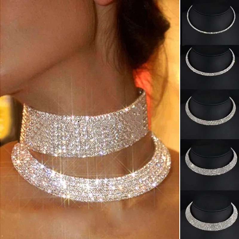 TREAZY Сверкающее серебряное ожерелье-чокер на цепочке с кристаллами для невесты, свадебной вечеринки, стразы-чокер, ювелирные изделия, подарки
