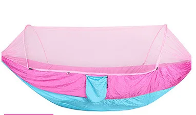 Double Camping Hammock with Mosquito Net Portable Hammock with Tree Straps Lightweight Parachute Travel Bed Quick Open Easy Set 