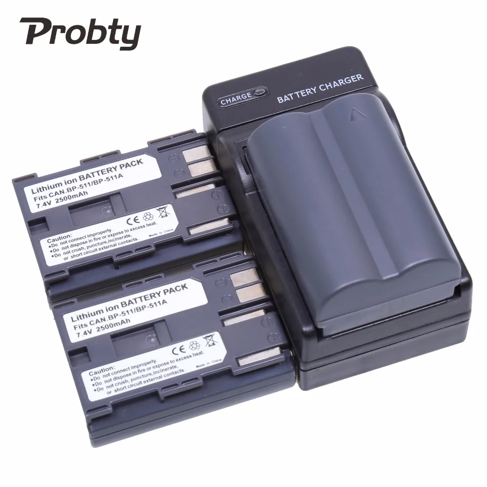Аккумуляторная батарея PROBTY 3 шт. BP-511 BP 511 511A + зарядное устройство для камер Canon 300D 5D