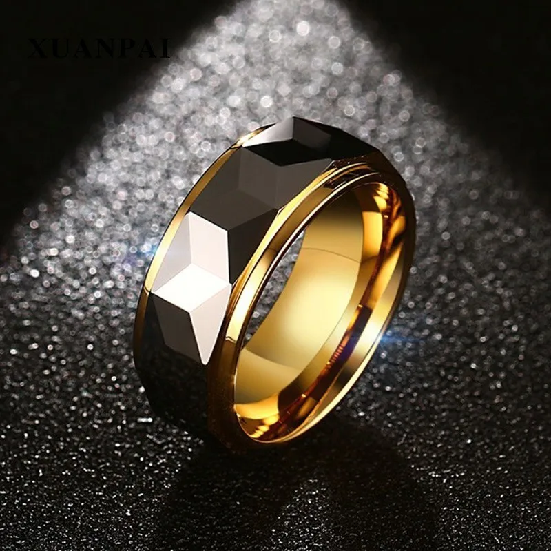 

XUANPAI Gold Color Tungsten Ring For Men Jewelry 8MM Black Tungsten Carbide Ring Men's Wedding Band Alianca De Casamento