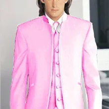 Красивый розовый Жених Смокинги для женихов блейзер женихов Для мужчин выпускного вечера одежда Бизнес Костюмы(куртка+ Брюки для девочек+ жилет+ галстук) НЕТ: 256