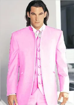 

Handsome Pink Groom Tuxedos Blazer Groomsmen Men's Prom Cothing Business Suits (Jacket+Pants+Vest+ Tie) NO:256