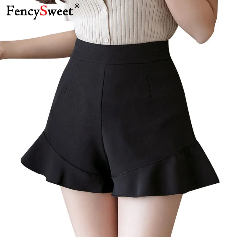 

Fencysweet Ruffles Women Summer Shorts High Waist 2019 New Fashion Wide Leg Shorts Vintage Slim Plus Size Szorty Black White 2XL