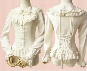 

2017 Lolita Long Sleeve Girl's Chiffon Shirt Dress/Blouse with Ruffles